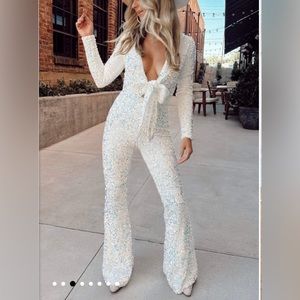 Show me your Mumu - White sparkly jumpsuit XS